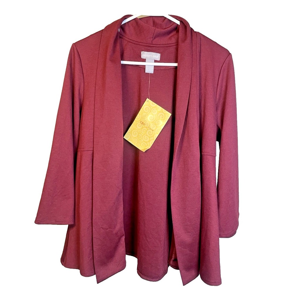 QVC Modern Soul Open Front Cardigan Small Women's Maroon Layering Office NEW